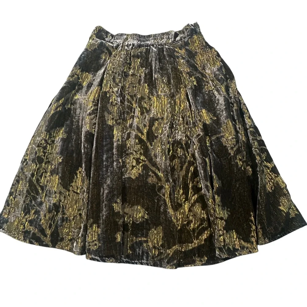 Modcloth Women's Small Midi A-Line Velvet Gold Metallic Lined‎ Skirt